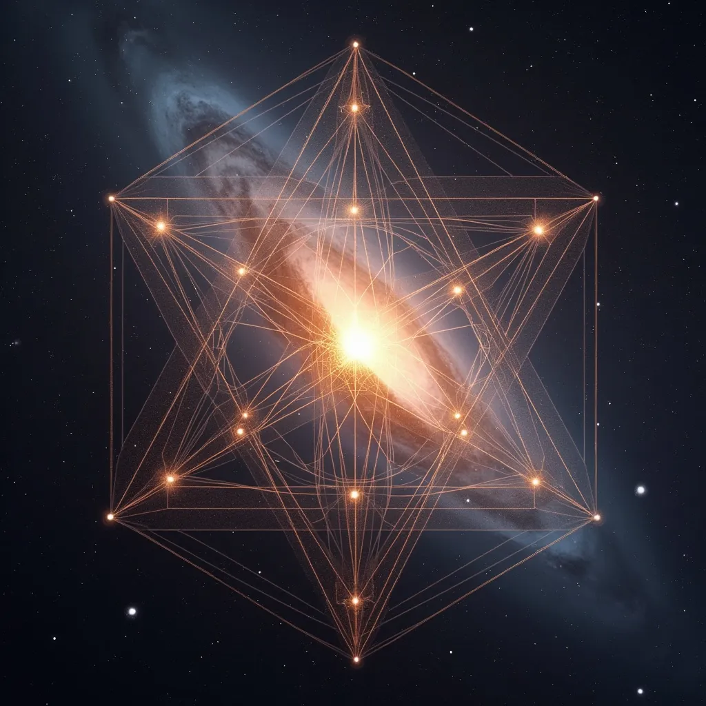 Prompt: Sacred geometry overlaid over images taken by hubble space telescope