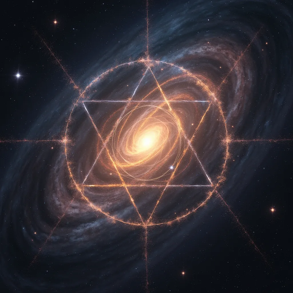 Prompt: Sacred geometry overlaid over images taken by hubble space telescope