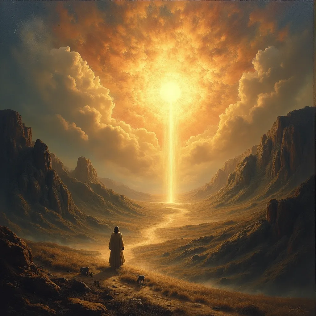 Prompt: I serve the God of glory,
Who spoke and stars took flight,
Declared His name to Moses,
A flame in desert night.
Not bound by man’s tradition,
Nor carved by hands of clay—
His Word, alive and burning,
Still speaks to me today.
His mercy—onbeskryflik,
Too vast for tongue to frame,
Yet near enough to whisper
The power of His name.
He gave me breath and reason,
He placed the choice in me;
To walk the path of worship,
And serve Him joyfully.
All earth and I am groaning,
For heaven’s song begun—
Let justice roll like rivers,
Let all things find the Son.
I choose His will, His wonder,
My soul in Him is free—
The risen Christ, my anchor,
Who reigns eternally.


(Note; 24 images following the words of the poem above forming one cohesive whole)
