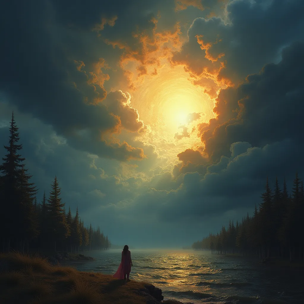 Prompt: When the Cymbal Rang
I spoke with reason,
not with love—
a cold intention dressed as light.
The cymbal rang, hollow and proud,
and the silence that followed
was louder than sound.
I stood beneath an open sky,
but the sky fell dark.
Not in fear—
in awe.
The trees stood still,
and even the wind held its breath
as the veil between worlds
unfolded.
I was not lost.
I was unmade.
Emptied of striving,
stripped of solving,
standing at the edge of vastness
that needed no fixing.
And there—
in the great nothing,
I saw Everything.
No voice. No light.
Only glory,
infinite and quiet,
pressed into the fabric of the void.
I had tried to be good.
To be right.
To choose what made sense.
But grace is not earned
by clean intentions.
It simply comes—
when heaven decides
it is time.
And I—
the clanging cymbal—
was silenced
by the soundless song of God.