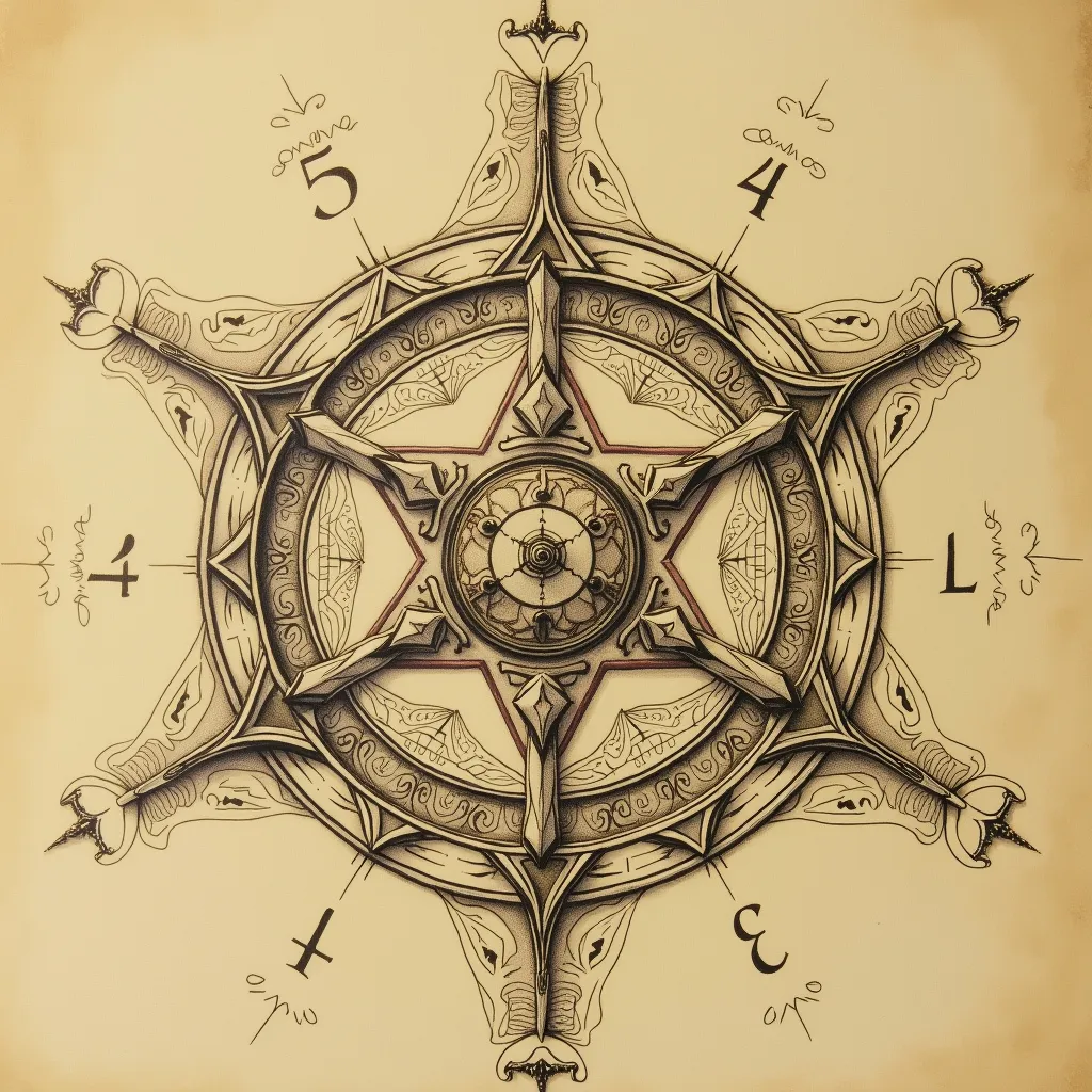 Prompt: Represent the numbers 1 4 and 5 in sacred geometry
