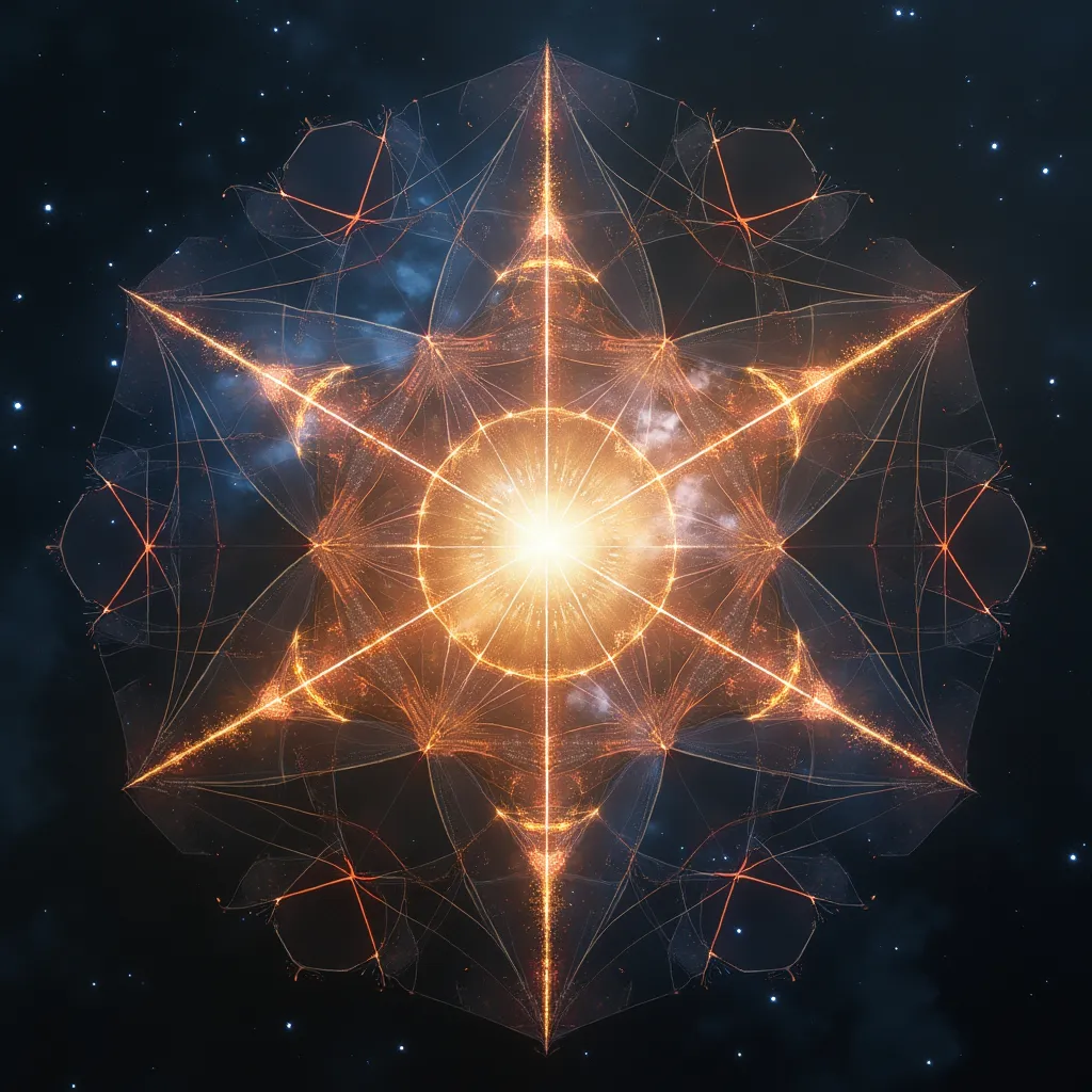 Prompt: Sacred geometry overlaid over images taken by hubble space telescope