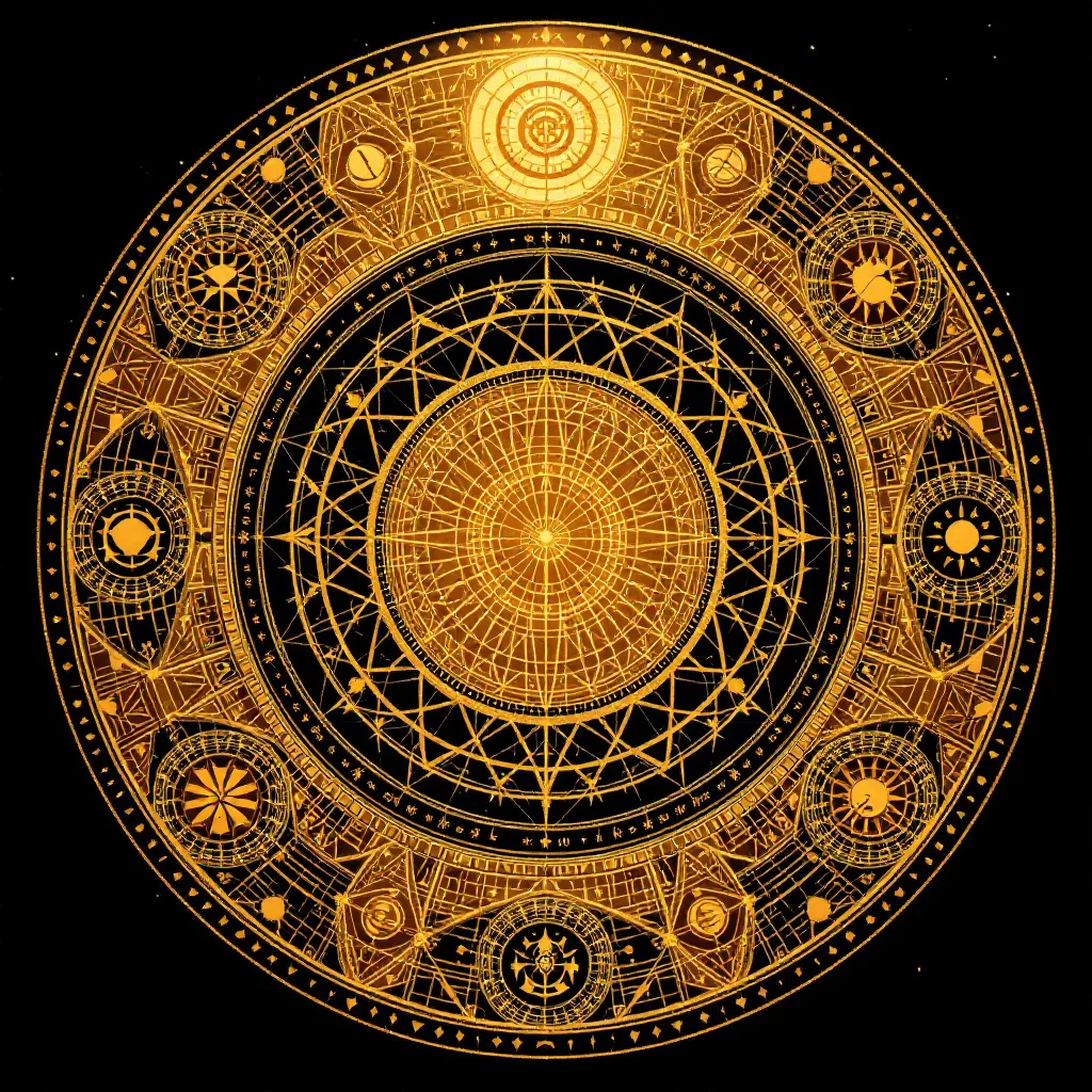 Prompt: Pythagorian spiral and golden ration forming circle of fiths