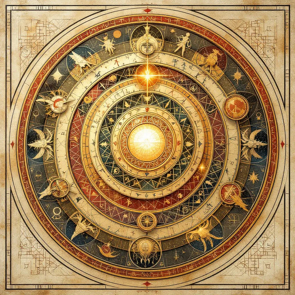 Prompt: Pythagorian spiral forming circle of fiths