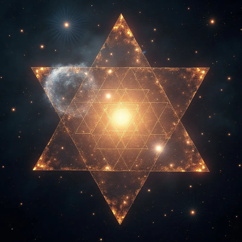 Prompt: Sacred geometry overlaid over images taken by hubble space telescope