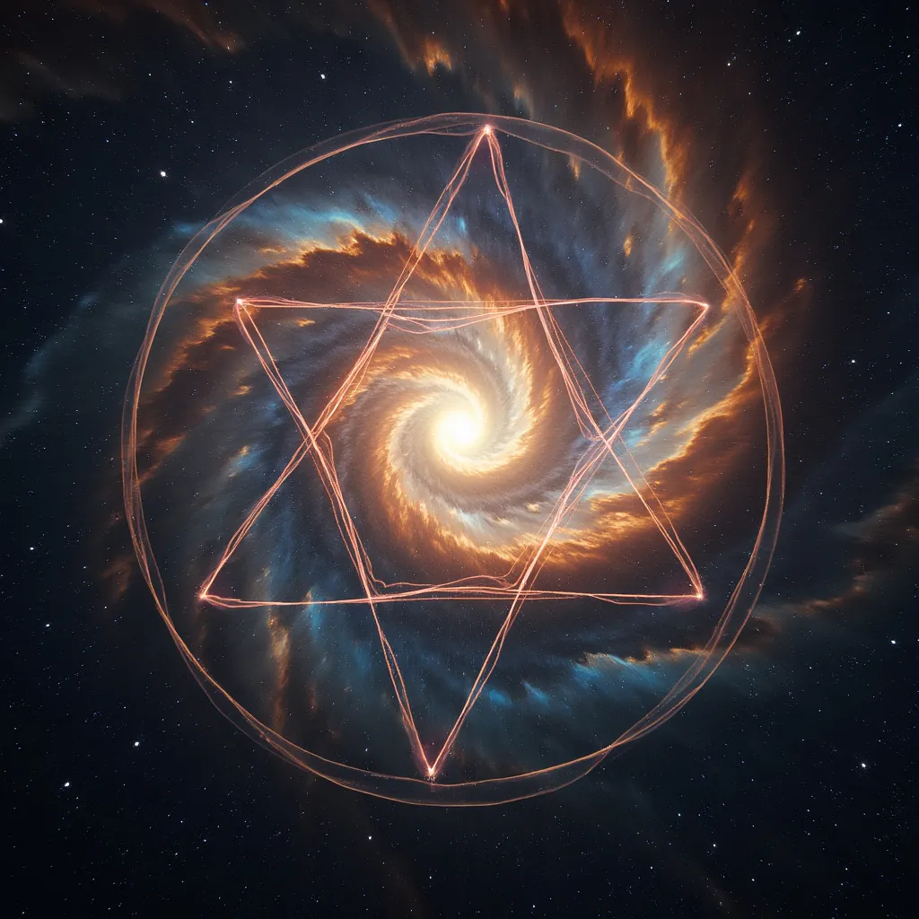 Prompt: Sacred geometry overlaid over images taken by hubble space telescope of spiral nebulae