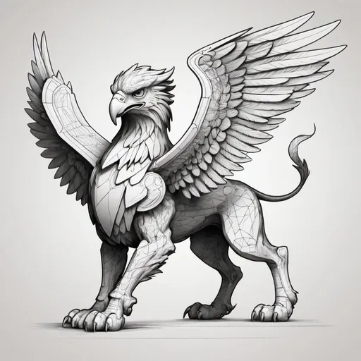 Prompt: Protego gryphon.  Stylistic line drawing.