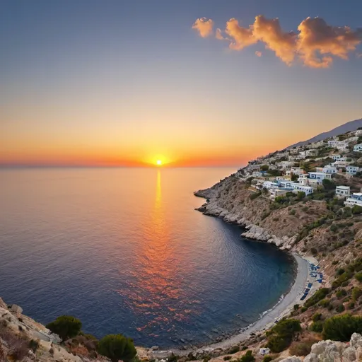 Prompt: create an image of sunrise in Ikaria Island