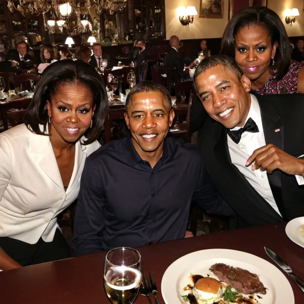 Prompt: Is man having dinner with Michelle Obama at restaurant