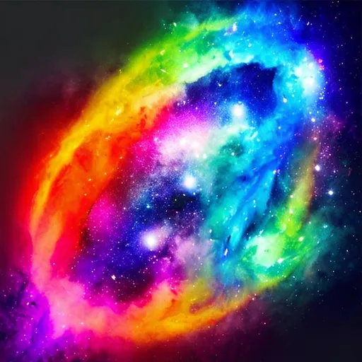 Prompt: fire and water and air in the middle with galaxy and golden rings in the middle as well ultra realistic neon colors ring
