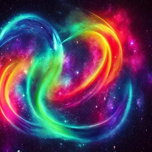 Prompt: fire and water and air in the middle with galaxy and golden rings in the middle as well ultra realistic neon colors