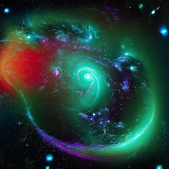 Prompt: golden neon teal galaxy with swirling neon blue and green swirling together as well