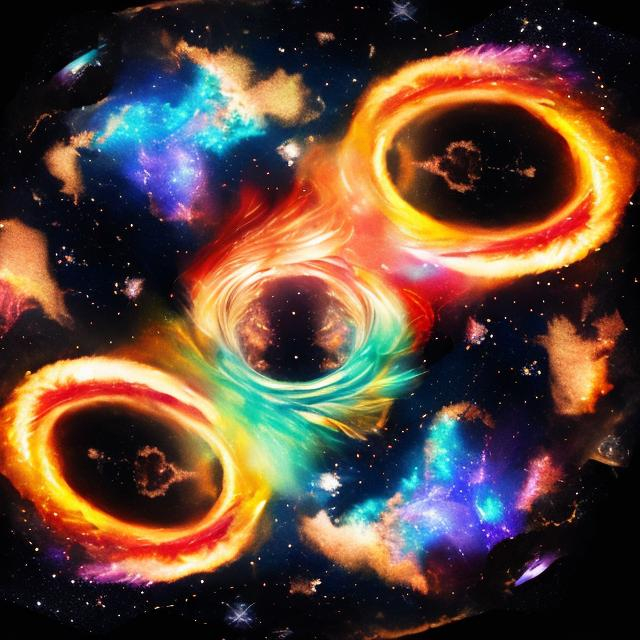 Prompt: fire and water and air in the middle with galaxy and golden rings in the middle as well