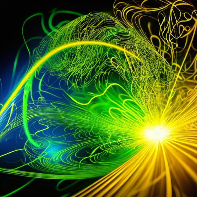 Prompt: golden yellow green and neon blue laser with swirling golden yellow swirling inside the laser with Neon blue