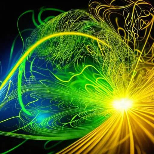Prompt: golden yellow green and neon blue laser with swirling golden yellow swirling inside the laser with Neon blue