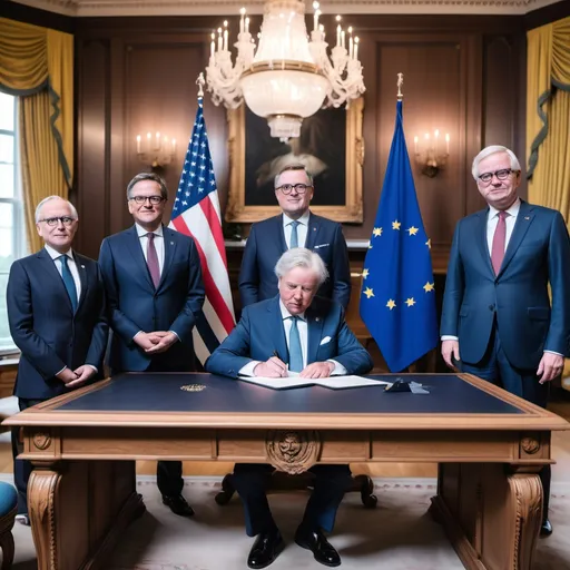 Prompt: An international AI treaty is signed by the United States, the United Kingdom, and the European Union