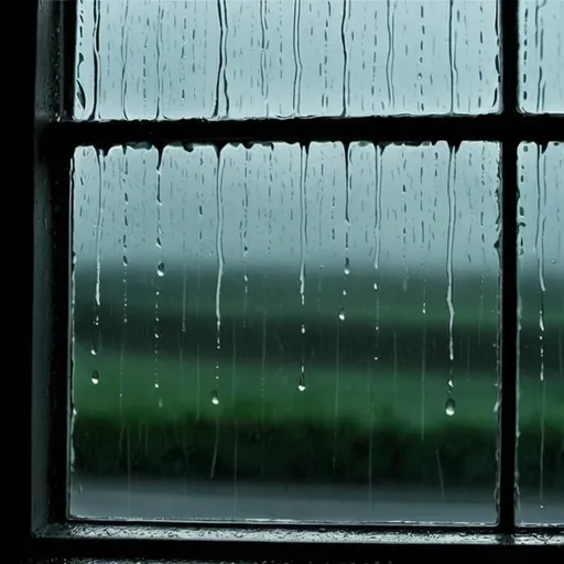 Prompt: A window outside is rain sad view written in the middle of the picture “When They Find Me” written in blood