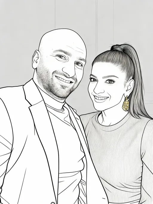 Prompt: Bitte das Motiv exakt beibehalten, aber als klare Outline-Illustration darstellen: saubere, gleichmäßige Linien, keine Schattierungen, keine Füllflächen.
Nur Linien, minimalistisch, elegant, gleichmäßige Strichstärke.
Gesichter und Merkmale sollen erkennbar bleiben, aber stilisiert und reduziert und mache die Frau etwas eleganter von den Gesichtszügen her.
Keine zusätzlichen Elemente, keine Veränderung der Pose oder Proportionen.
Nur ein purer Line-Art / Outline-Look