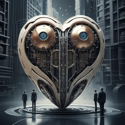 Prompt: This is for a book cover, it is a science fiction book called "The architects of the impossible", its a novel about an AI which is autonomous and creates a heart protocal to keep all the humane stuff, emotional intelligence