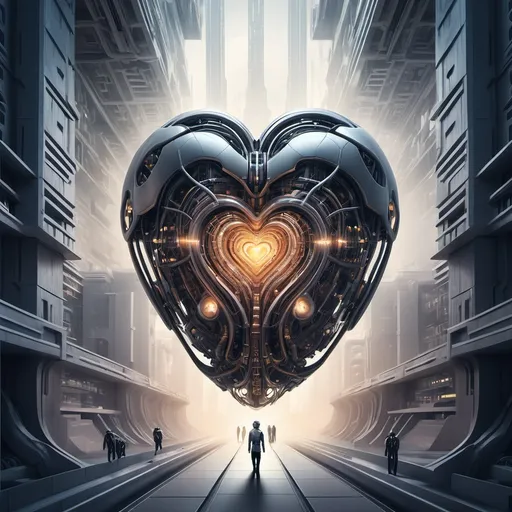 Prompt: This is for a book cover, it is a science fiction book called "The architects of the impossible", its a novel about an AI which is autonomous and creates a heart protocal to keep all the humane stuff, emotional intelligence