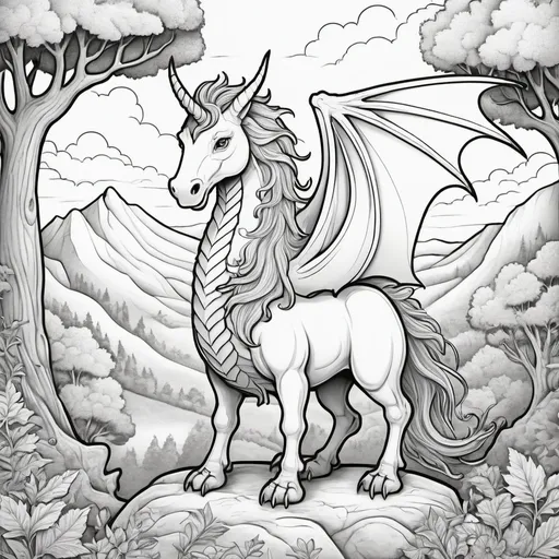 Prompt: childrens coloring book of mythical creatures