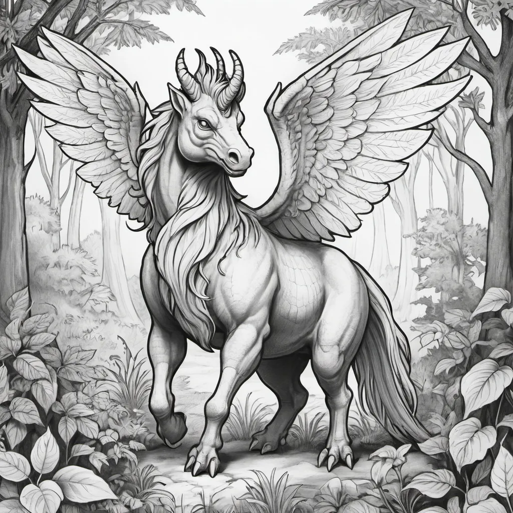 Prompt: childrens coloring book of mythical creatures