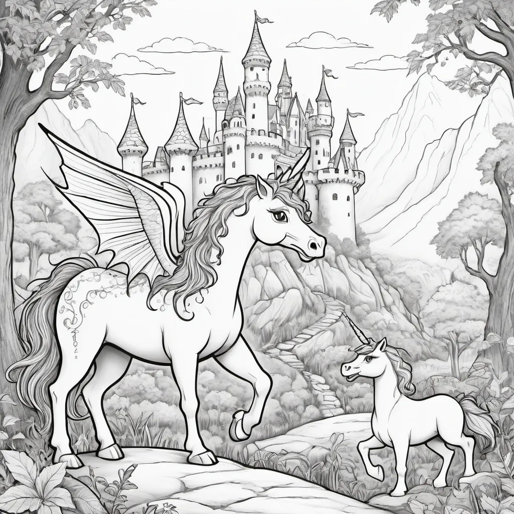 Prompt: childrens coloring book of mythical creatures