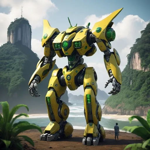 Prompt: Brazil as an animal-themed mecha, in an environment reflecting the country, full-body, cinematic render