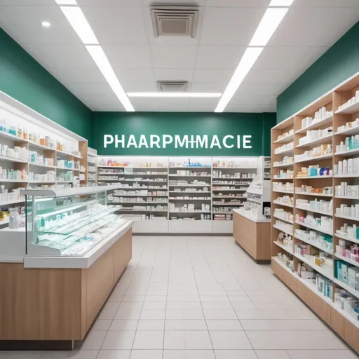 Prompt: peux-tu créer un visuel de l'intérieur d'une pharmacie
