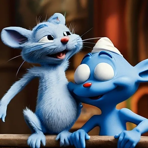 Prompt: smurf and tom and  jerry