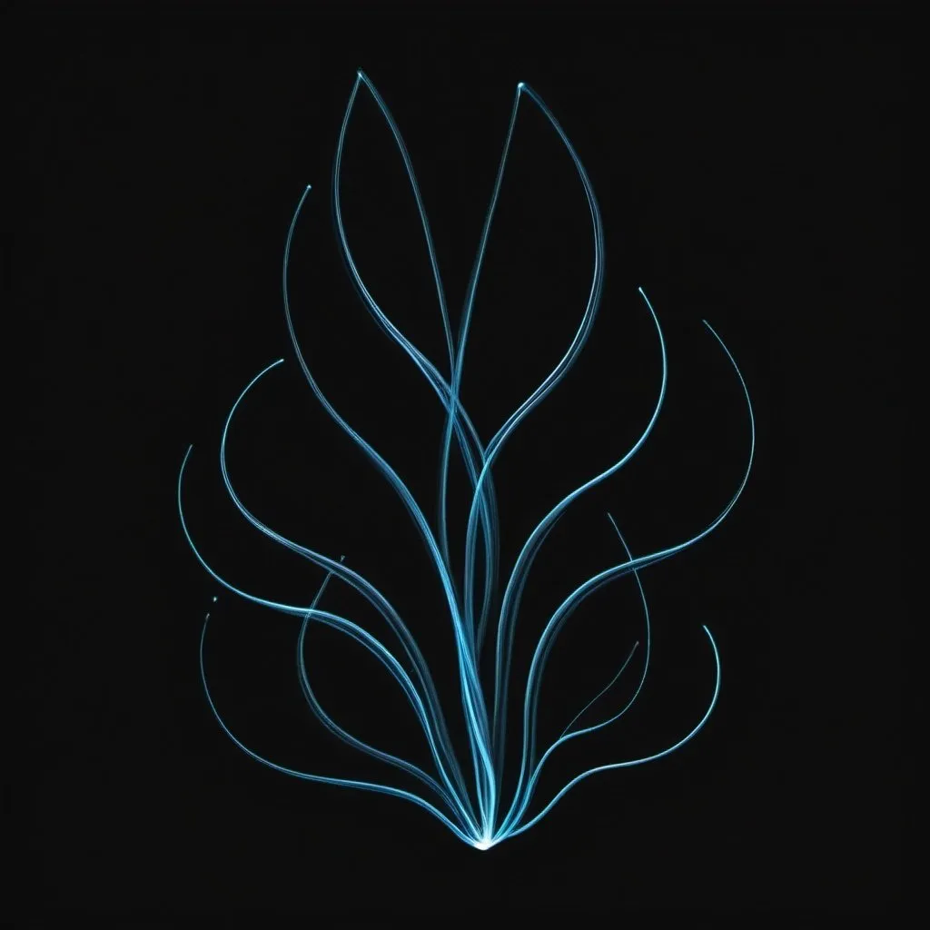 Prompt: Shaped light bioluminessence painting black backdrop, minimalistic, elegant line design