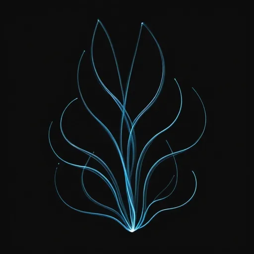 Prompt: Shaped light bioluminessence painting black backdrop, minimalistic, elegant line design