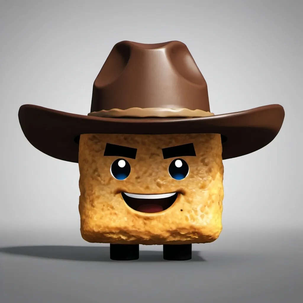 Prompt: a nugget with a cowboy hat and a man face from roblox