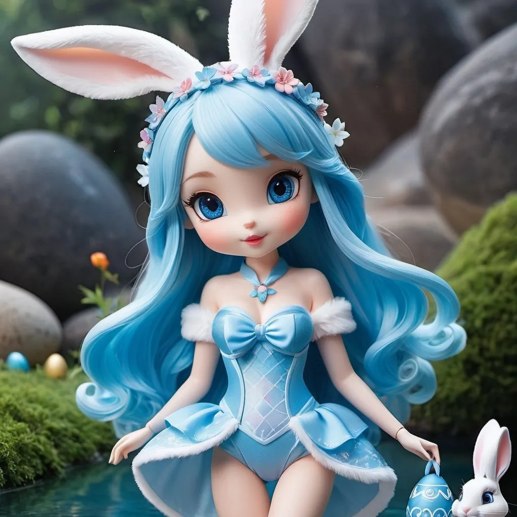 Prompt: <mymodel>Disney's Rabbit as a fairy goddes of winter,large blue eyes, cool colors,  full body, easter egg in hand, wearing swimming suit