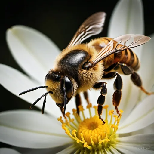 Prompt: Photo of a bee in the style of Paul Barson