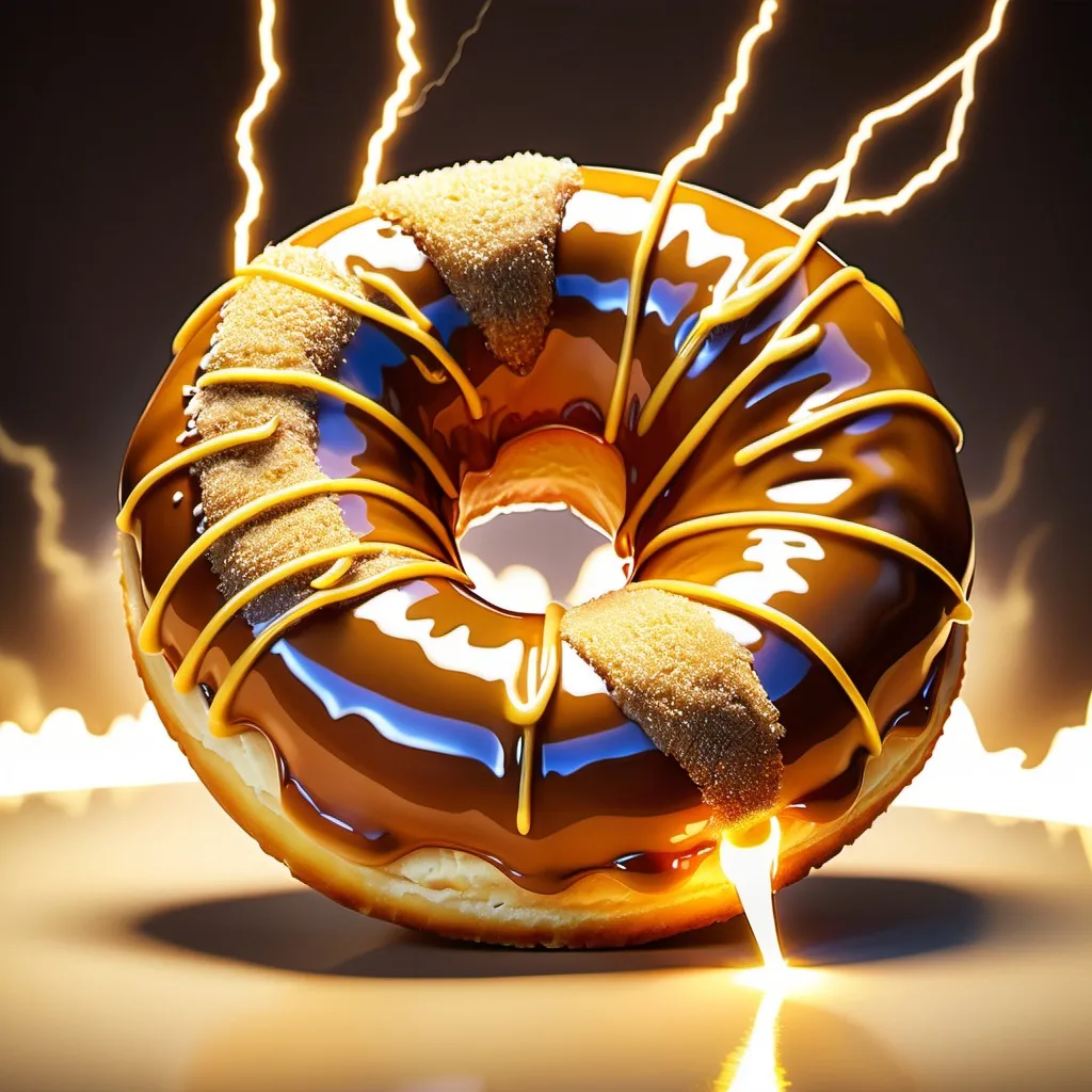 Prompt: A GOLDEN EXOTIC DONUT WITH LIGHTNING STRIKING IT