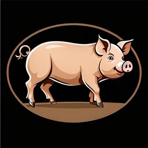 Prompt: Make a logo of a black oval background and a full body side profile of a light brown pig with no eyes. Do this in a clipart non realistic way.