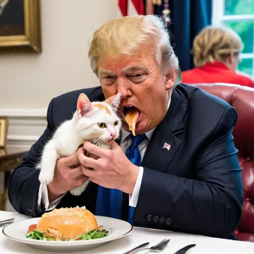 Prompt: Donald Trump eating a cat