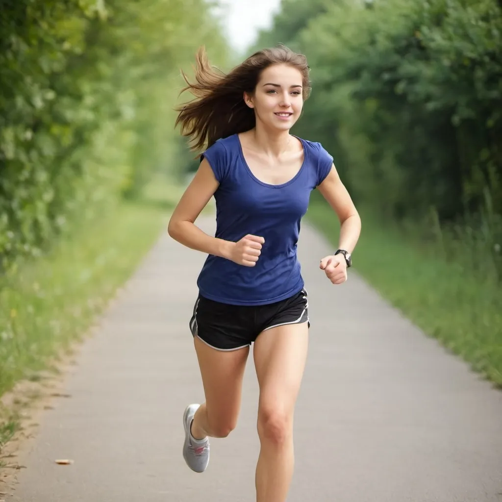 Prompt: a beautiful girl of 20 years old is running 