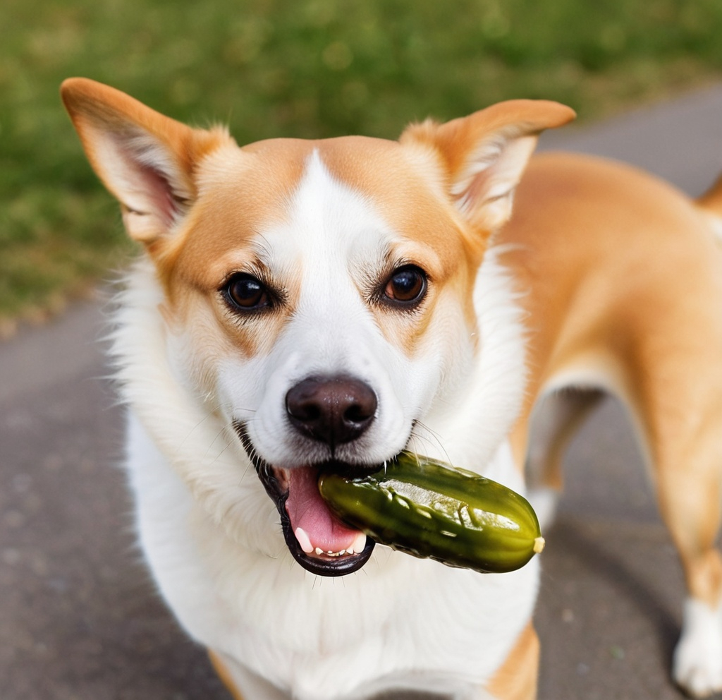 Prompt: A photo of a dog eating a pickle 
