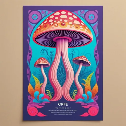 Prompt: modern certificate cover design inspired by psychedelic mushrooms. Incorporate vivid, bold colors like electric blues, vibrant pinks, and deep purples, with intricate patterns resembling mushroom gills, spirals, and natural growth forms. The design should evoke a sense of otherworldly wonder and visual exploration, using contemporary trends in graphic design such as minimalistic geometric elements combined with surreal organic forms. Include a dedicated, stylish space for a QR code, ensuring it integrates seamlessly into the design without distracting from the overall aesthetic. The style should be modern, clean, and artistic, perfect for a certificate cover.