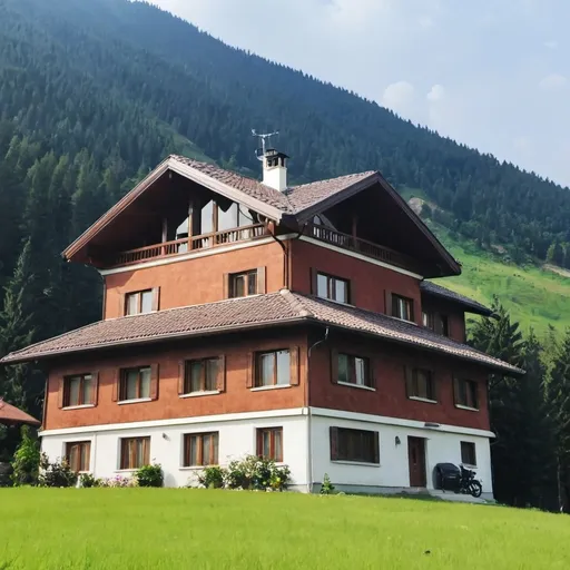 Prompt: My house is located in mountains. Its is built with classic style with calm atmosphere 