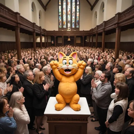 Prompt: people worshipping garfield