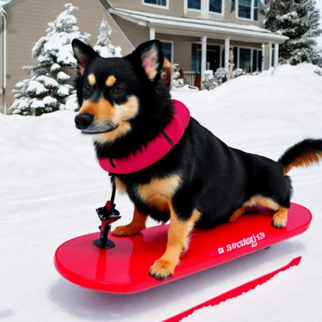 Prompt: A medium sized dog on an electric sled.
