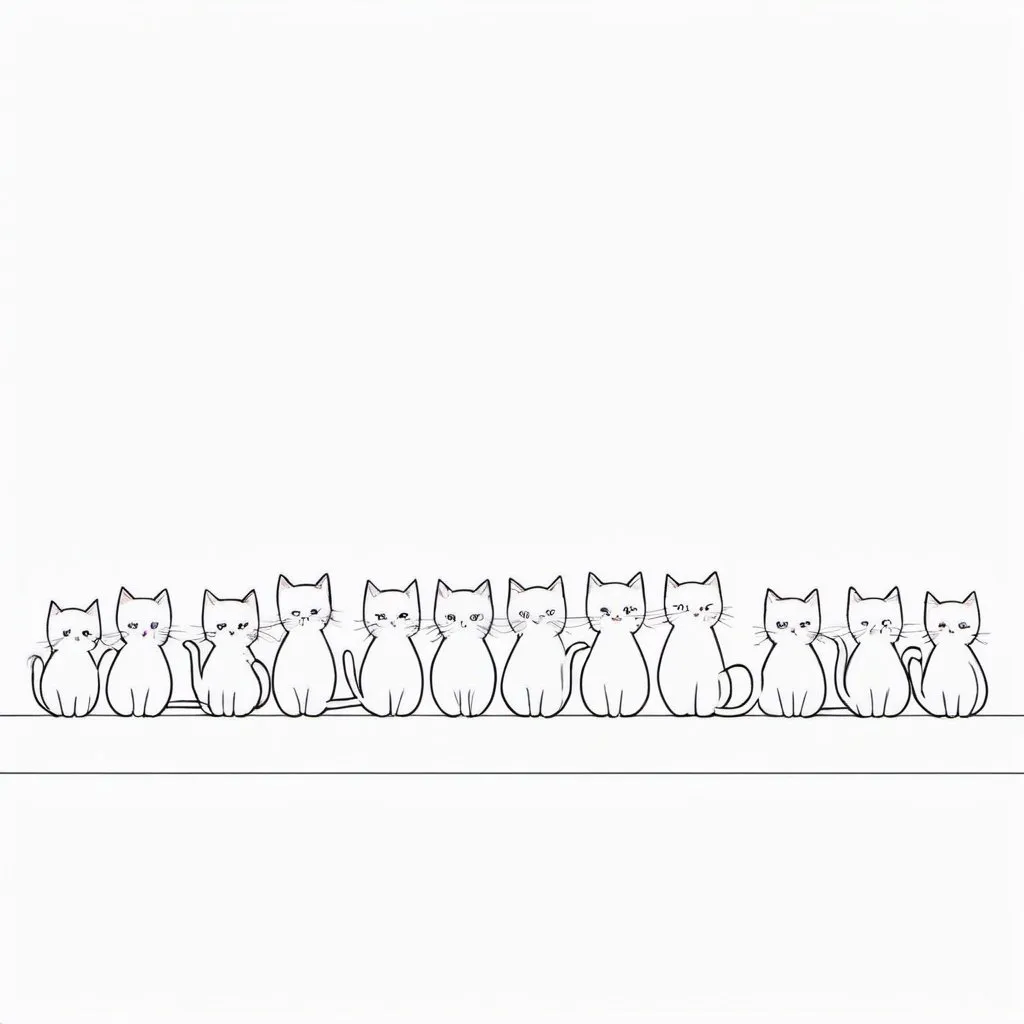 Prompt: a single line to draw a few cute cats on the same line  