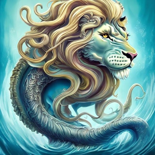 Prompt: Make me a mythical creature that looks like a lion and a sea creature