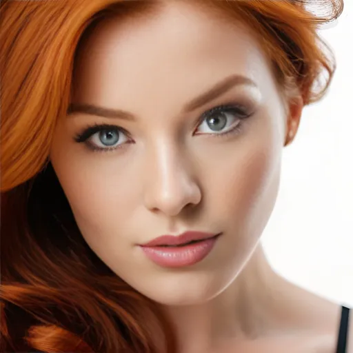 Prompt: High-quality close-up portrait shot of a Rubenesque red-headed woman, white background, detailed facial features, phone photo style, vibrant red hair, soft and natural lighting, realistic skin texture, professional photography, close-up details, phone photo, rubenesque, red-headed, detailed portrait, vibrant hair, natural lighting