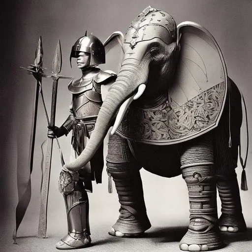 Prompt: A big elephant man in plate armour
