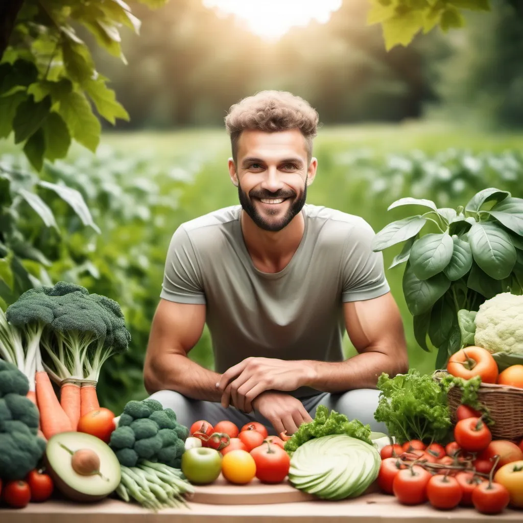 Prompt: healthy fresh MEN nature picture with organic food