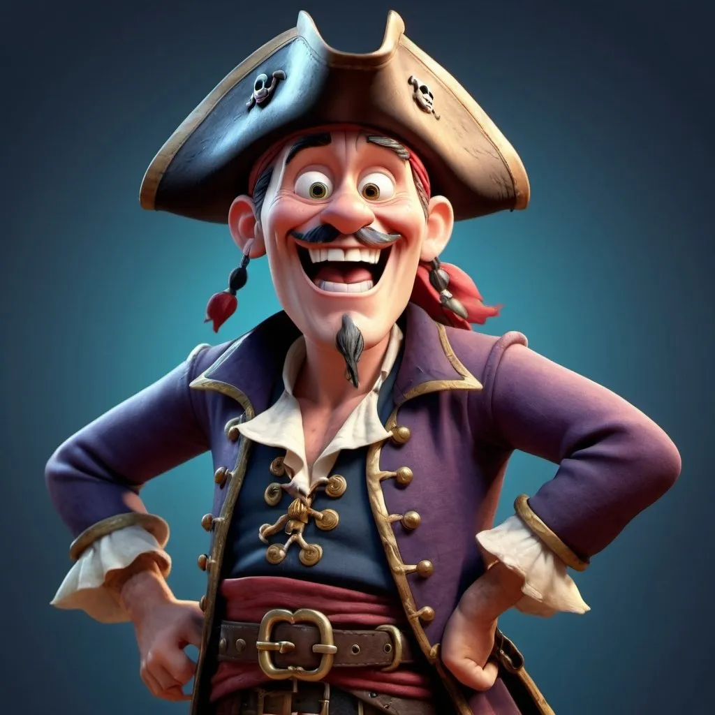 Prompt: Disney pixar character, 3d render style, old pirate evil laugh, cinematic colors